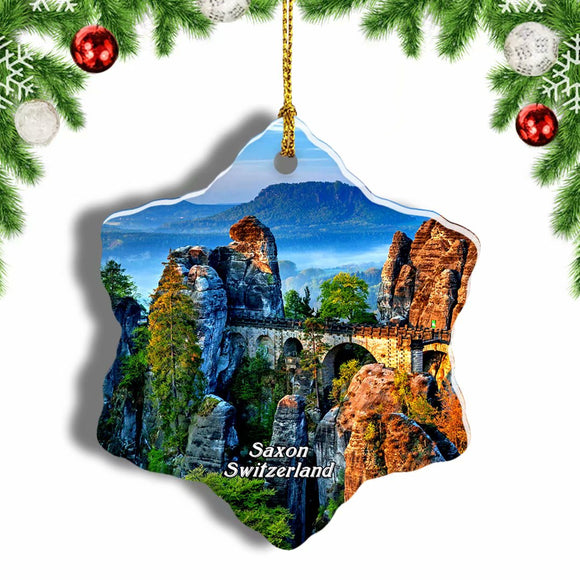 Switzerland Bastei Bridge Saxon Christmas Ornament 3 Inches Snow