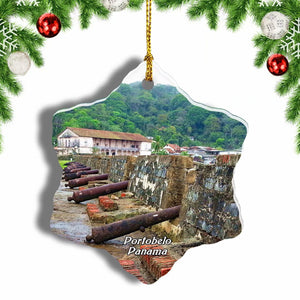 Portobelo San Lorenzo Fort Ruin Panama Christmas Ornament 3 Inches Snow