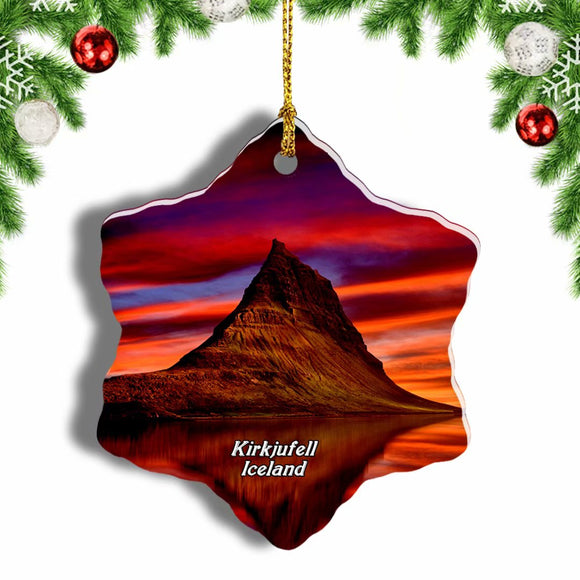 Iceland Kirkjufell Aurora Christmas Ornament 3 Inches Snow