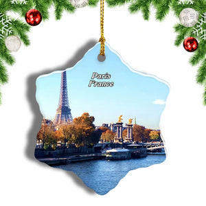 France Seine River Paris Christmas Ornament 3 Inches Snow