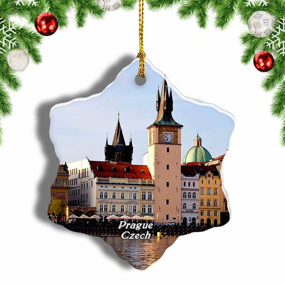 Czech Tower Cathedral Landscape Prague Christmas Ornament 3 Inches Snow