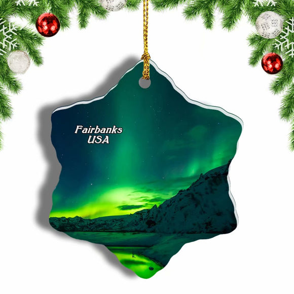 America USA Aurora Fairbanks Christmas Ornament 3 Inches Snow