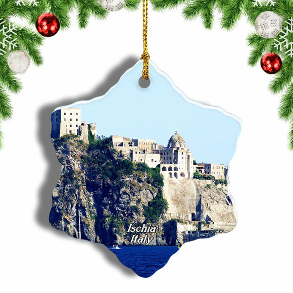 Italy Aragonese Castle Ischia Christmas Ornament 3 Inches Snow