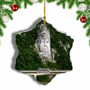 Romania Relief King Decebalus Rock Orsova Christmas Ornament 3 Inches Snow