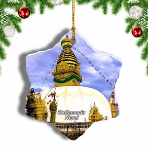 Swayambhunath Temple Kathmandu Nepal Christmas Ornament 3 Inches Snow