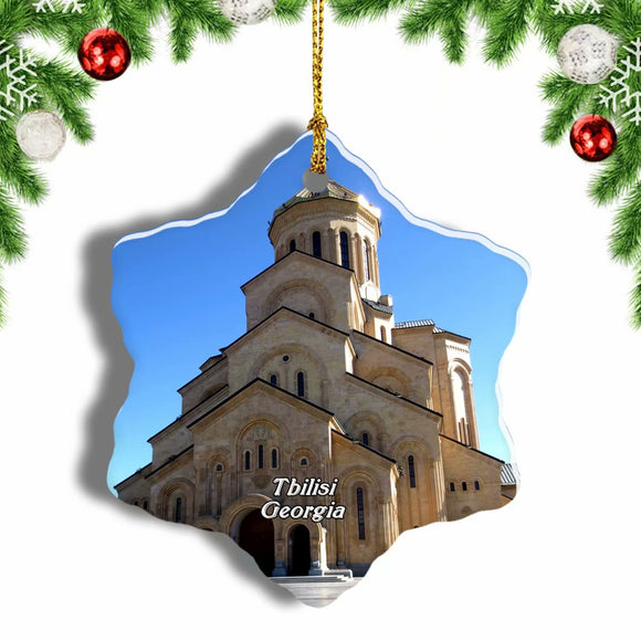 Tsminda Sameba Cathedral Tbilisi Georgia Christmas Ornament 3 Inches Snow