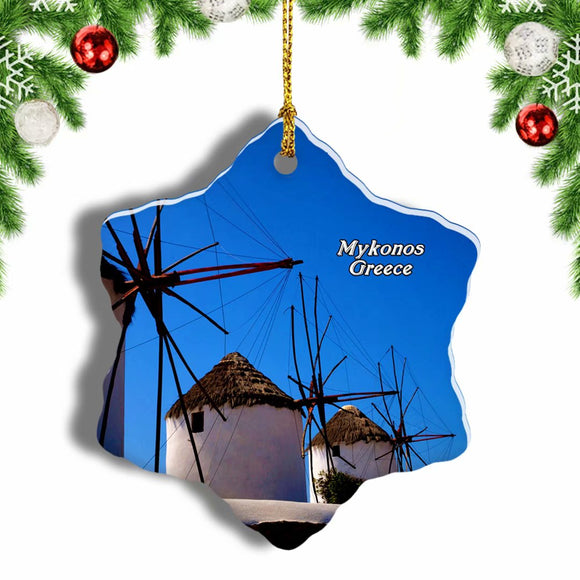 Greece Kato Milli Windmills Mykonos Christmas Ornament 3 Inches Snow