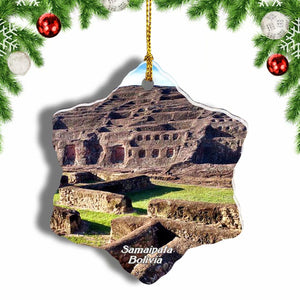 Bolivia Samaipata Castle Christmas Ornament 3 Inches Snow