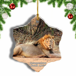 South Africa Lion Johannesburg Christmas Ornament 3 Inches Snow