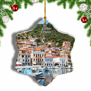 Greece Port Githio Christmas Ornament 3 Inches Snow