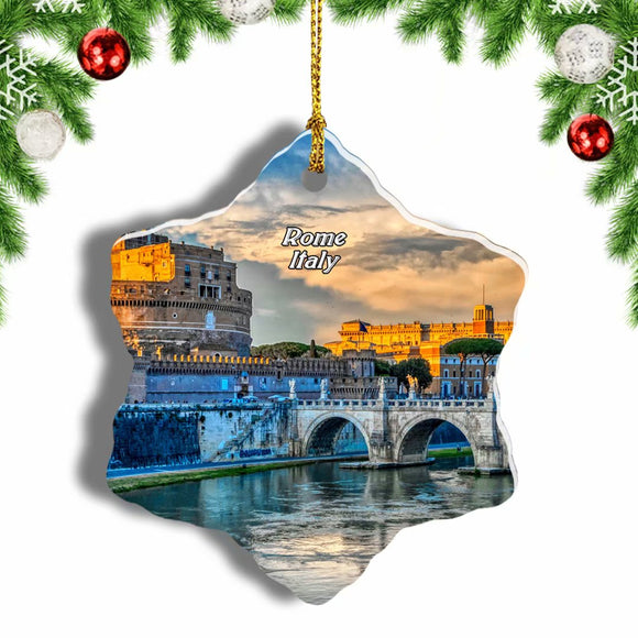 Italy Castel Sant'Angelo Bridge Rome Christmas Ornament 3 Inches Snow