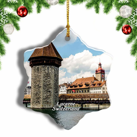 Switzerland Chapel Bridge Lucerne Christmas Ornament 3 Inches Snow