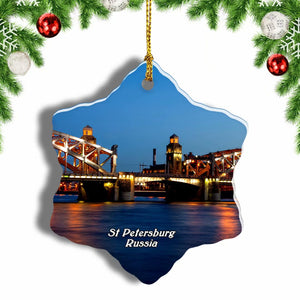 Russia St Petersburg Bridge Christmas Ornament 3 Inches Snow