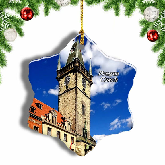 Czech Old Town Hall with Astronomical Clock Prague Christmas Ornament 3 Inches Snow