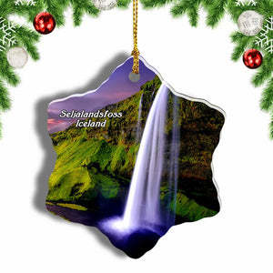 Iceland Seljalandsfoss Waterfall Christmas Ornament 3 Inches Snow