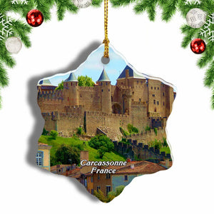 France Castle Carcassonne Christmas Ornament 3 Inches Snow