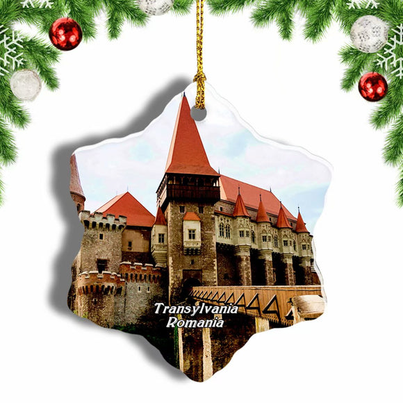 Romania Castle Iron Market Transylvania Christmas Ornament 3 Inches Snow