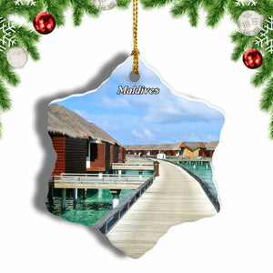 Maldives House Christmas Ornament 3 Inches Snow