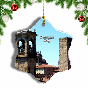 Italy The High City Bergamo Christmas Ornament 3 Inches Snow