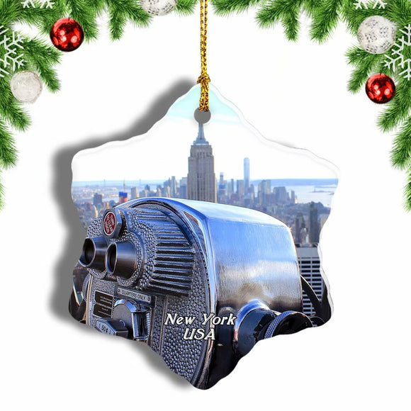 USA America Top of the Rock New York Christmas Ornament 3 Inches Snow