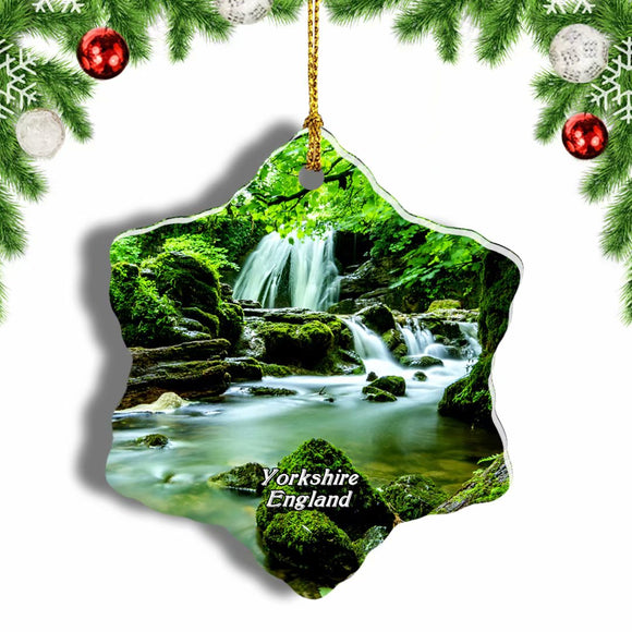 UK England Janet's Foss Malham Skipton Yorkshire Christmas Ornament 3 Inches Snow