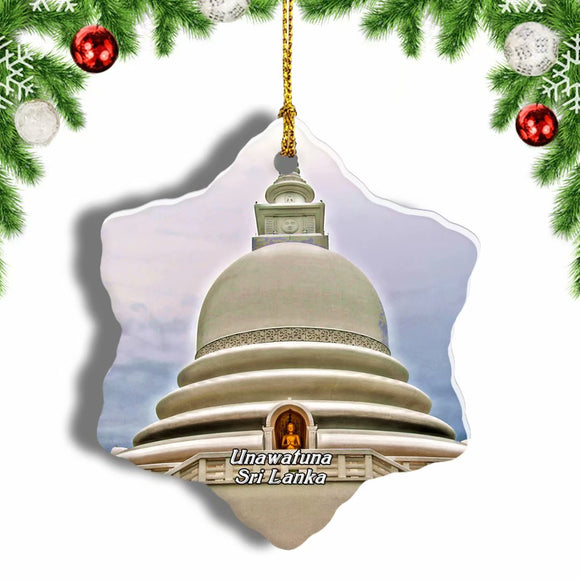 Sri Lanka Japanese Peace Pagoda Unawatuna Christmas Ornament 3 Inches Snow