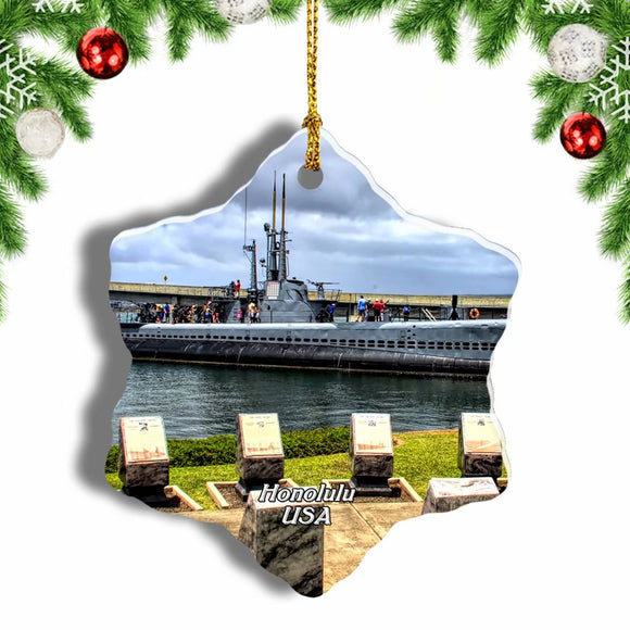 USA America Pearl Harbor National Memorial Honolulu Oahu Hawaii Christmas Ornament 3 Inches Snow