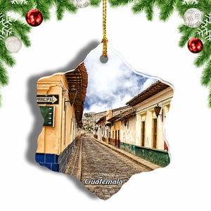 Guatemala Cobblestone Street Christmas Ornament 3 Inches Snow