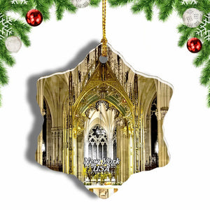 USA America St. Patrick's Cathedral New York Christmas Ornament 3 Inches Snow