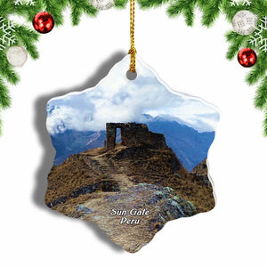 Sun Gate Andes Peru Christmas Ornament 3 Inches Snow