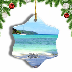 Beach Victoria Seychelles Christmas Ornament 3 Inches Snow