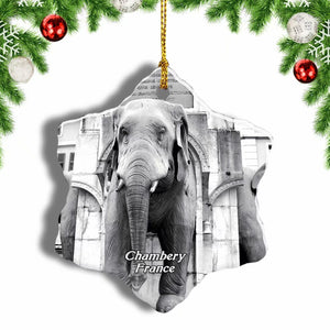 France Fountain of Elephants Chambery Christmas Ornament 3 Inches Snow