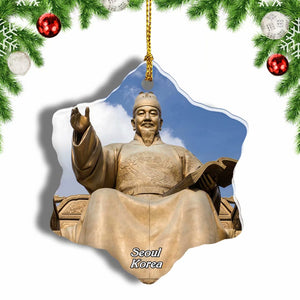 Korea Seoul King Statue Christmas Ornament 3 Inches Snow