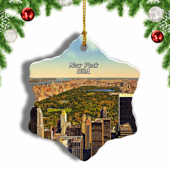 America USA Nyc New York Center Park Christmas Ornament 3 Inches Snow