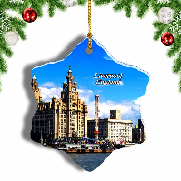 UK England Liverpool Christmas Ornament 3 Inches Snow