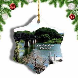 Thailand khwae River Bridge Kanchanaburi Christmas Ornament 3 Inches Snow