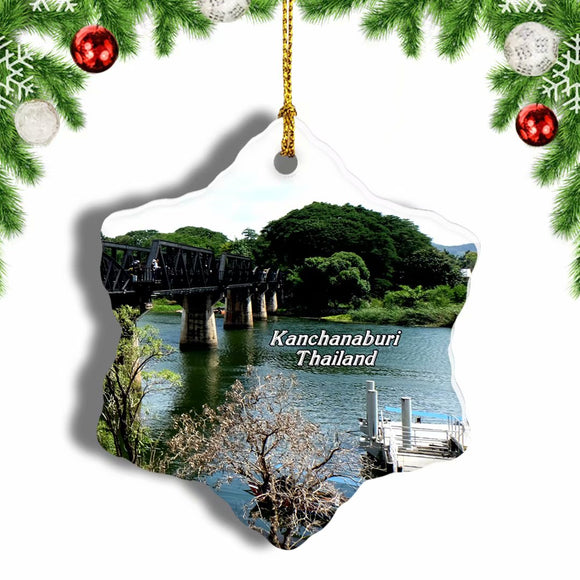 Thailand khwae River Bridge Kanchanaburi Christmas Ornament 3 Inches Snow