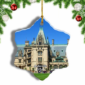 USA America Biltmore Asheville Christmas Ornament 3 Inches Snow