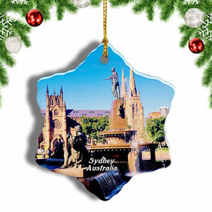 Australia Hyde Park St M ary's Cathedral Sydney Christmas Ornament 3 Inches Snow