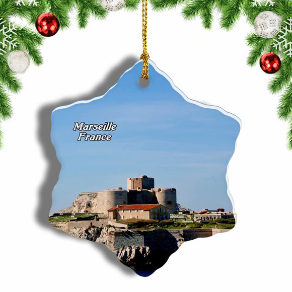 France Marseille If Island Castle Christmas Ornament 3 Inches Snow