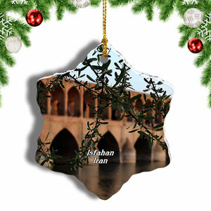 Khaju Bridge Isfahan Iran Christmas Ornament 3 Inches Snow