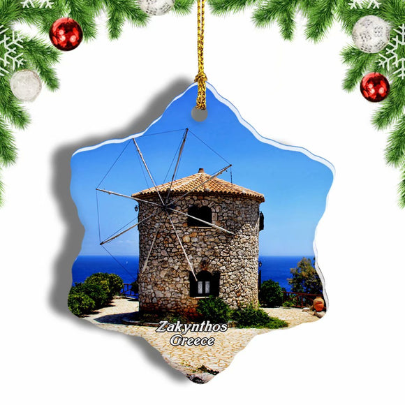 Greece Zakynthos Windmill Christmas Ornament 3 Inches Snow