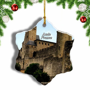 France Carcassonne Castle Aude Christmas Ornament 3 Inches Snow