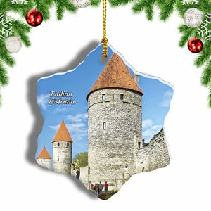 Estonia Tallinn Historic Center City Wall Christmas Ornament 3 Inches Snow