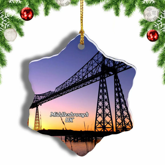 UK England Transporter Bridge Middlesbrough Christmas Ornament 3 Inches Snow