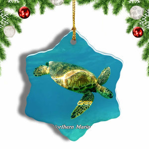 Northern Mariana USA  Turtle Christmas Ornament 3 Inches Snow