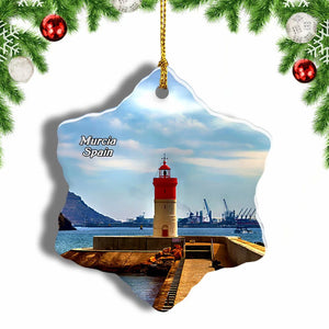 Spain Lighthouse Christmas Cartagena Murcia Christmas Ornament 3 Inches Snow