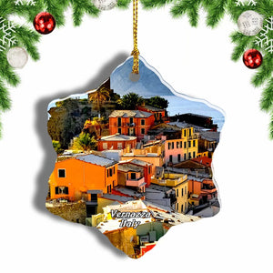 Vernazza Cinque Terre Italy Christmas Ornament 3 Inches Snow