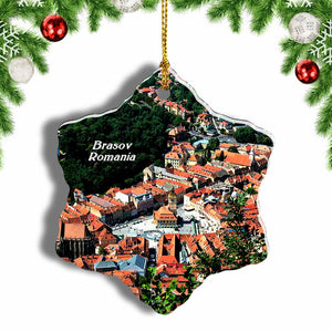 Romania Brasov Historical Center Christmas Ornament 3 Inches Snow