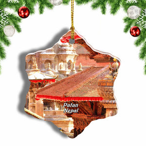 Patan Durbar Square Nepal Christmas Ornament 3 Inches Snow